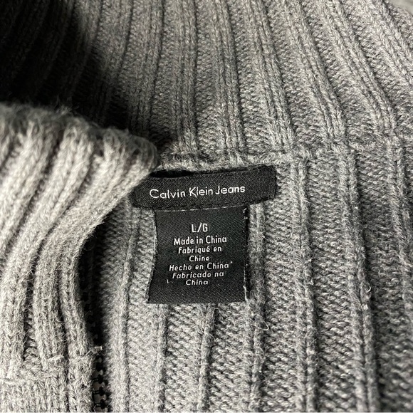 CK Calvin Klein Mens Gray Full Zip Knit Sweater Size L Acadamia Preppy Career - Picture 3 of 7
